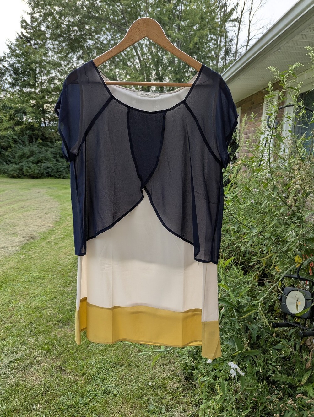 Blu Pepper Tunic Dress L Navy Yellow White Color Block
